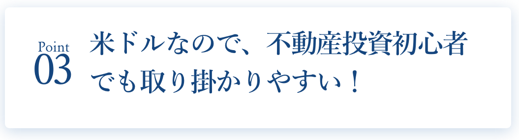 米ドルなので、不動産投資初心者でも取り掛かりやすい！