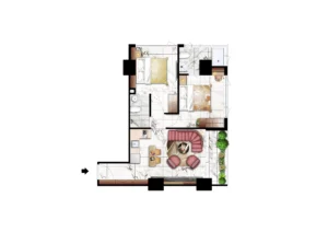 TIME SQUARE 9　2ベッドルームの間取り