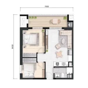 Wealth Mansion 2ベッドルームDの間取り図