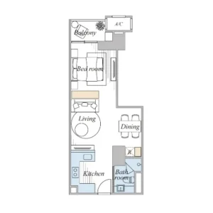 LA VISTA ONE CONDO スタジオルームの間取り図