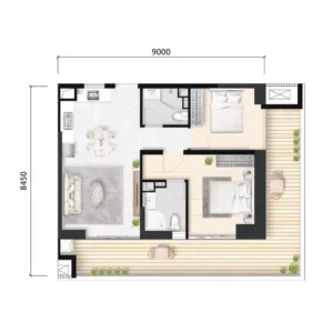 Wealth Mansion 2ベッドルームFの間取り図