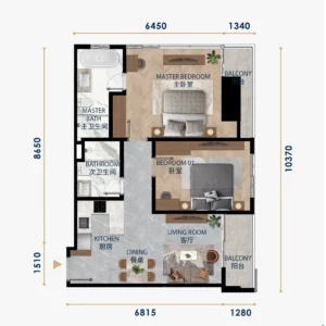 UC88 Wyndham Garden 2ベッドルームの間取り