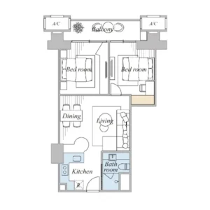 LA VISTA ONE CONDO 2ベッドルームの間取り図