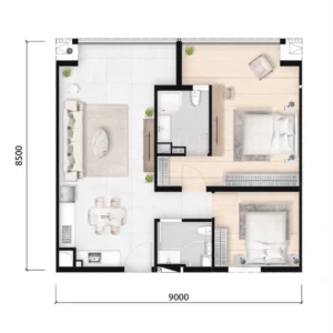 Wealth Mansion 2ベッドルームF1の間取り図